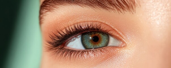 Obraz premium Close-up of a beautiful human eye showcasing detailed iris and eyelashes.