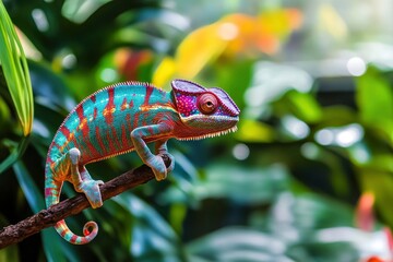 Colorful Chameleon Perched On Branch In Tropical Forest .generative ai