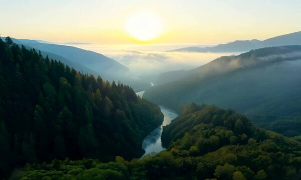 Timelapse of Misty Mountain Valley at Sunrise
