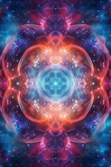 An enchanting fractal pattern of interconnected stars, each glowing with a soft light, forming a mesmerizing cosmic scene.