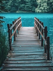 Fototapeta premium Tranquil Lake View from a Wooden Dock
