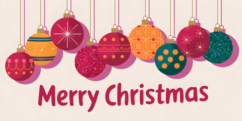 Christmas Greeting Card with Ornamets and Colorful Patterns