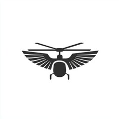 A stylized helicopter design featuring wings, symbolizing flight and aviation.