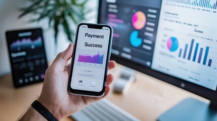 Person Holding Phone with Payment Success Screen