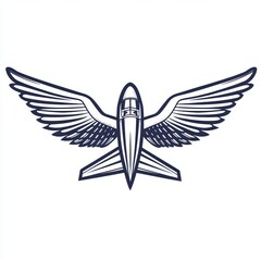 A stylized graphic of an aircraft with wings, symbolizing aviation or flight.