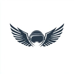 Fototapeta premium A logo featuring a helmeted figure with wings, symbolizing flight or adventure.