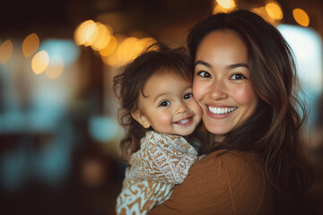 Mother and child sharing a joyful moment while smiling together
