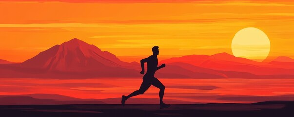 Silhouette of a runner against a vibrant sunset background.