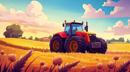 Obraz premium a tractor on a farm with vibrant colors