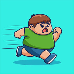 Cute illustration of a fat boy running scared