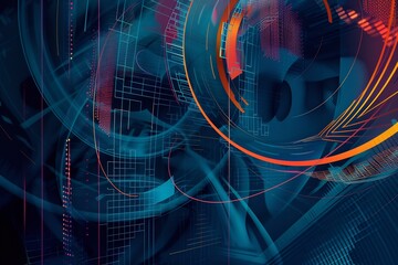 Obraz premium Modern abstract vector art featuring intricate lattice grids dynamic spiral tessellations in a bold color palette