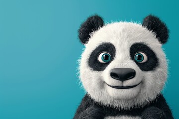 Obraz premium A playful cartoon-style panda illustrated against a vibrant teal background