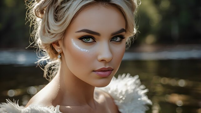 Mujer actriz maquillada de cisne
