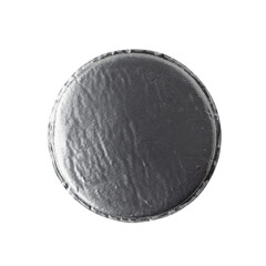 Front view of blank silver button badge isolated on white