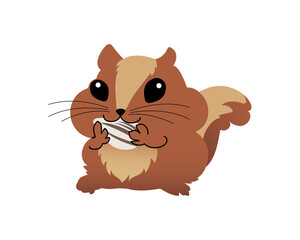 ヒマワリの種を食べるコミカルなリスのイラスト