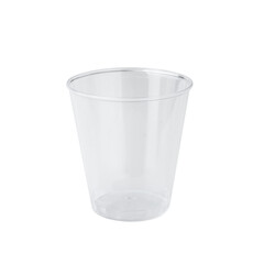 Front view of glass disposable sampling cup isolated on white