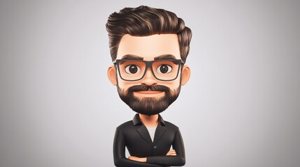 A cartoon man with glasses and a beard is smiling