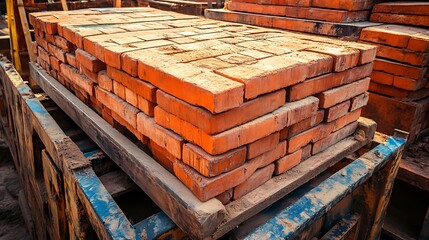 Stack of Red Bricks on Wooden Pallet