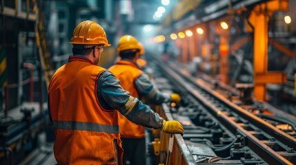 Workers Operating Heavy Machinery in a Studio Setting