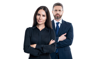 leader representing leadership. successful businesspeople. business leader isolated on white. two colleagues in office. businesspeople with coworker. business leadership and success