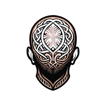 recommend clip art: A bold shaved head with an intricate geometric design.