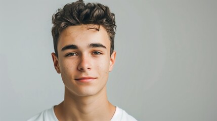 Fototapeta premium Portrait of a Young Man with a Neutral Expression in Casual Wear