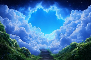 Serene Pathway to Bright Heaven in Lush Clouds