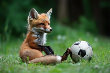 Obraz premium The fox is playing ball