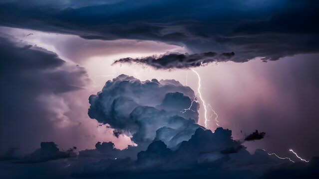 Dynamic stormy sky with dark clouds and lightning