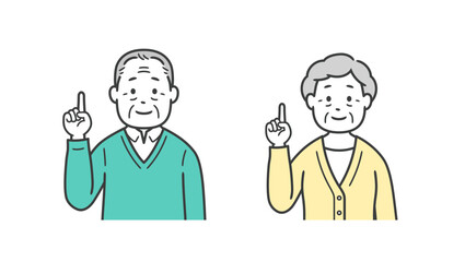 指差しをする後期高齢者男女の上半身イラスト
