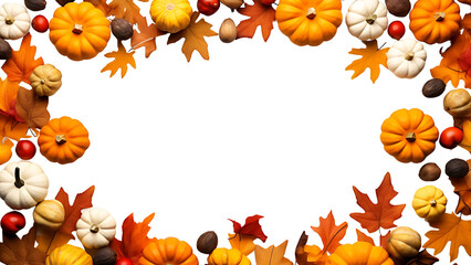 Pumpkins and autumn leaves, halloween day, transparent background.
