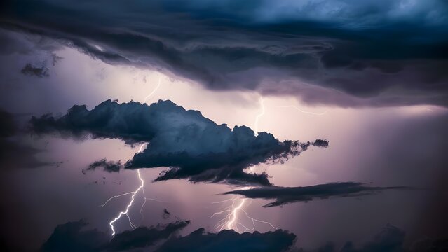 Dynamic stormy sky with dark clouds and lightning