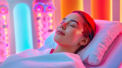 Patient in a regenerative medicine treatment room with advanced biotech tools and calming ambient lighting, highlighting the future of healthcare and recovery