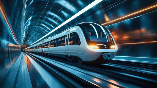 futuristic train traveling through a modern tunne