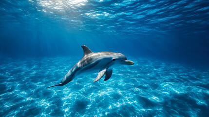 Obraz premium Dolphin gracefully swims through the deep blue ocean