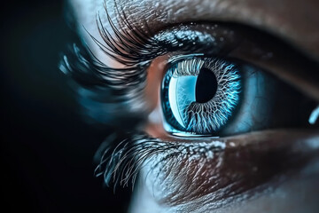 Close up of woman eye in process of scanning