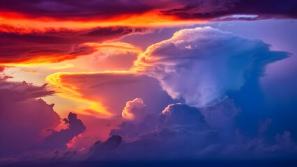 Fototapeta premium Vibrant summer sunset with towering cumulonimbus clouds