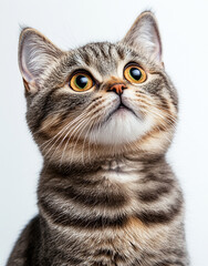 Portrait of an American Short Hair cat isolated on a white background.