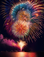 Colorful fireworks over water