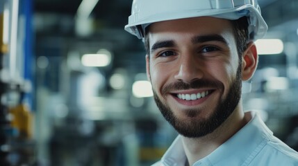 Happy Factory Worker in Uniform