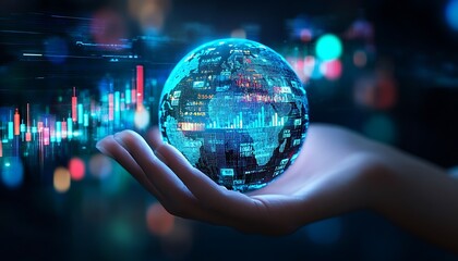 Hand Holding Globe of Currency Symbols 3D Model with Global Investments