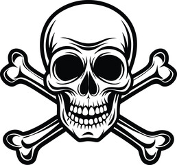 Human Skull and crossbones line art, Vector illustration isolated on a white background. Coloring page book. Graphic sketch.