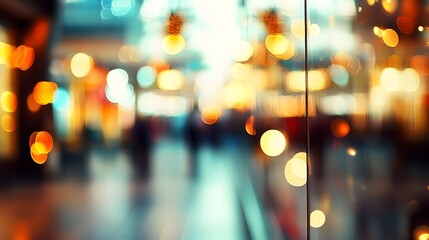abstract blur image background of shopping mall with light bokeh and flare light bulb. 