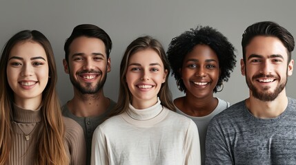 Fototapeta premium Diverse Group of Happy Young Adults Smiling Together in Neutral Setting - Photography for Lifestyle and People