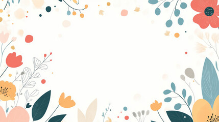 Cute, simple cartoon frame border vector background with leaves,