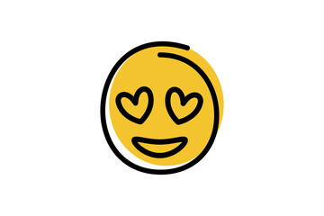 Heart Eyes face emoji in abstract line art with yellow base color. emoticon vector icon.