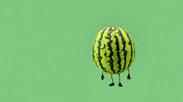 A 3D animated watermelon character dancing energetically. The scene showcases fun, creativity, and vibrant movement, blending the playful nature of tropical fruit with lively digital animation.