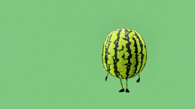 A 3D animated watermelon character dancing energetically. The scene showcases fun, creativity, and vibrant movement, blending the playful nature of tropical fruit with lively digital animation.