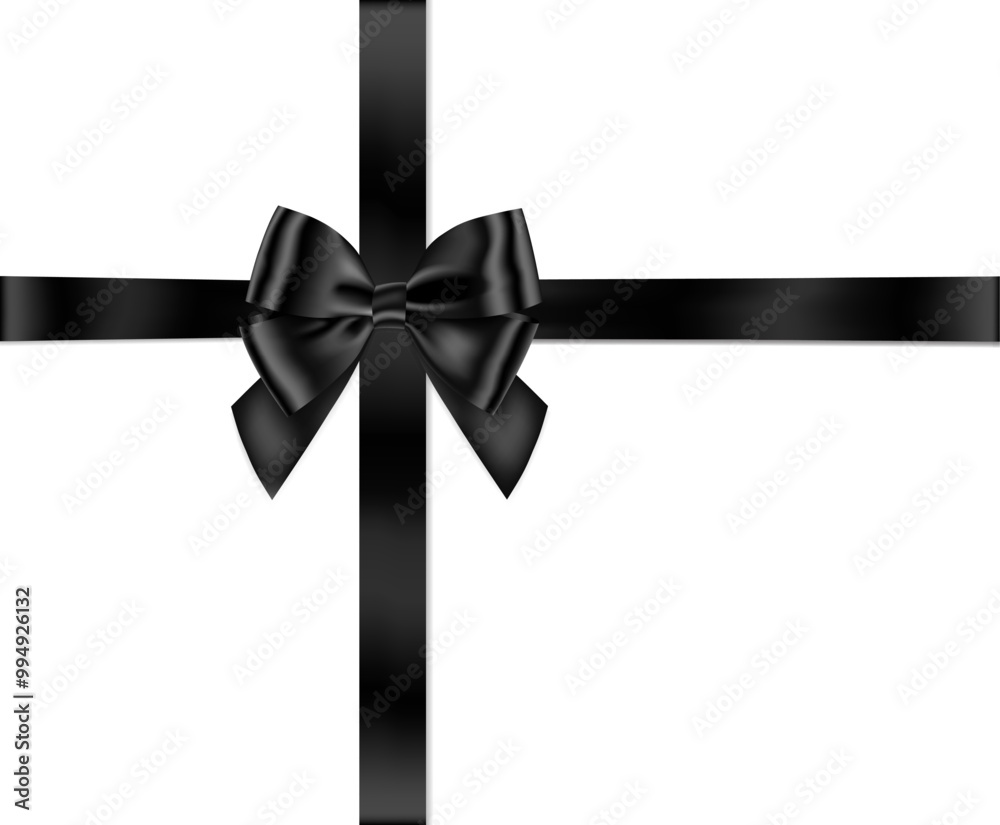 Poster black bow with horizontal and vertical cross ribbon place on white background for decorate you funer
