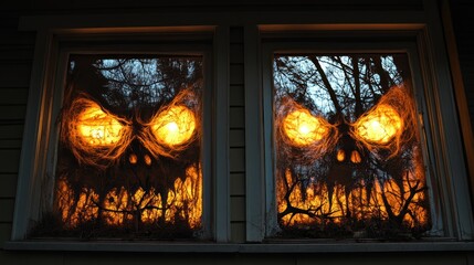 Halloween Scary Monster Eyes in Window